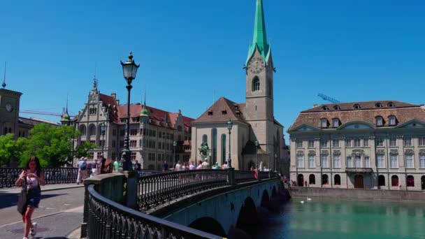 Beautiful Munster Bridge City Center Zurich Zurich Switzerland July 2022 — Αρχείο Βίντεο