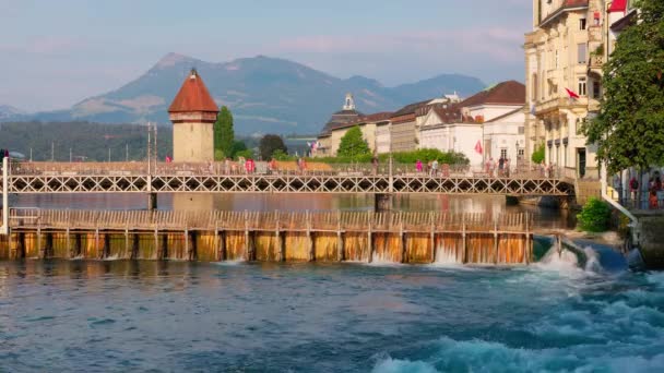 River Reuss Old Town Lucerne Sunset Lucerne Switzerland July 2022 — Stockvideo