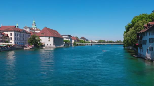 Panoramic View River Aare City Center Solothurn — Stock video