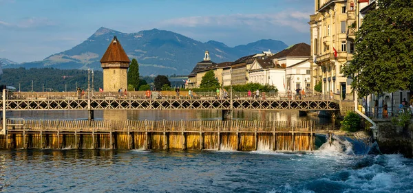 Famous Chapel Bridge City Lucerne Lucerne Switzerland Europe July 2022 — стоковое фото