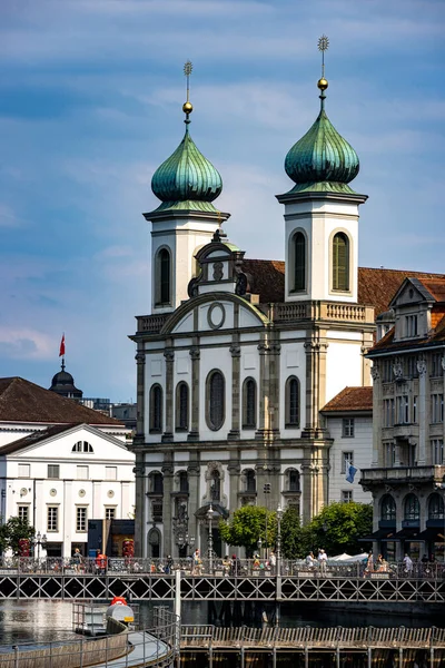 Jezsuita Templom Város Központjában Lucerne Utazási Fotózás — Stock Fotó