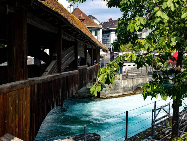 Rzeka Reuss Mieście Lucerna Podróże — Zdjęcie stockowe