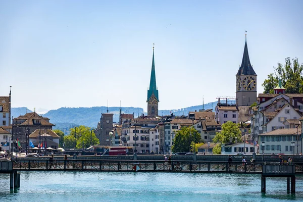 Beautiful Bridges River Limmat Zurich Travel Photography — стоковое фото