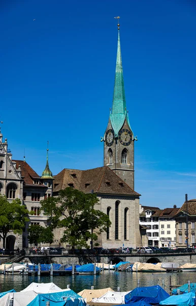 Marina Řece Limmat Centru Curychu Švýcarsko Cestovní Fotografie — Stock fotografie