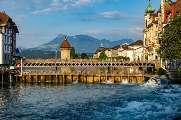 Famous Chapel Bridge City Lucerne Travel Photography — Foto de Stock