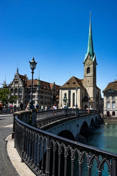 Beautiful Munster Bridge City Center Zurich Zurich Switzerland Europe July — Fotografia de Stock