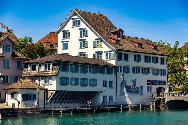 Piękne Centrum Zurychu Switzerland Europe Rzeką Limmat Zurich Szwajcaria Europa — Zdjęcie stockowe