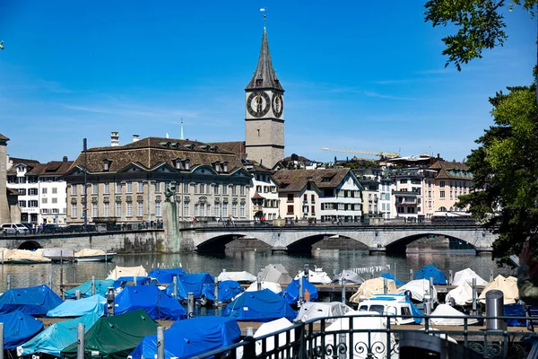 Marina Rzece Limmat Centrum Zurychu Szwajcaria Podróże — Zdjęcie stockowe