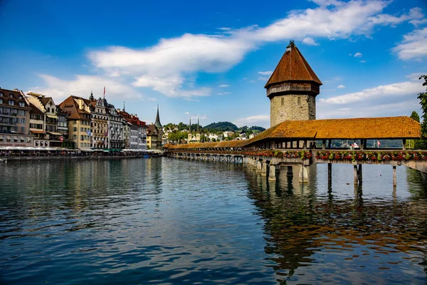 Famous Chapel Bridge City Lucerne Travel Photography — стоковое фото