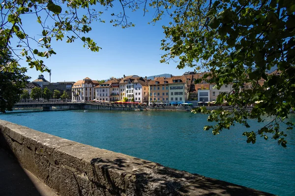 Beautiful Riverside River Aare Solothurn Travel Photography — Zdjęcie stockowe