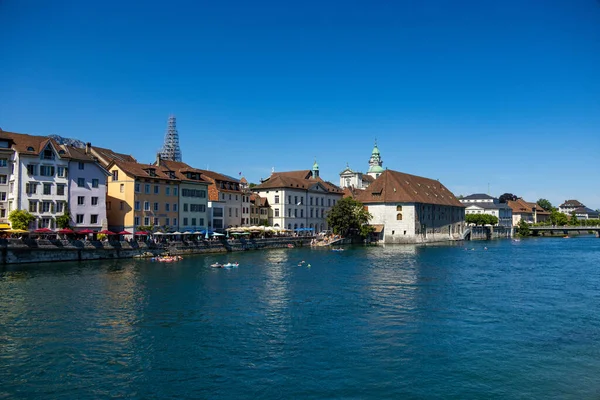 Panoramic View River Aare City Center Solothurn Travel Photography — Zdjęcie stockowe