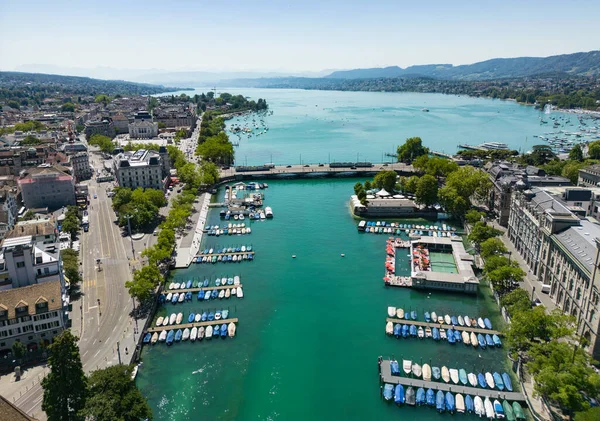 Barche Marina Sul Fiume Limmat Nella Città Zurigo Vista Aerea — Foto Stock