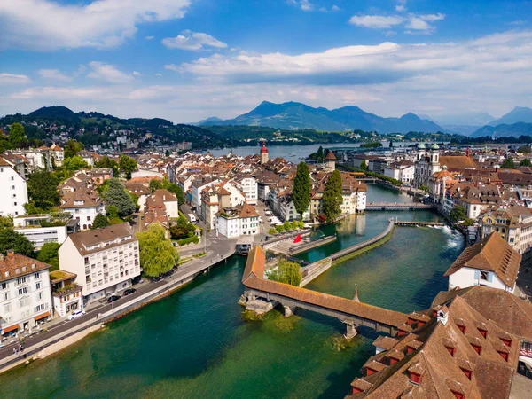 Miasto Lucerna Szwajcarii Góry Widok Góry — Zdjęcie stockowe