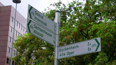 Direction signs in the city of Frankfurt - FRANKFURT MAIN, GERMANY - JULY 12, 2022