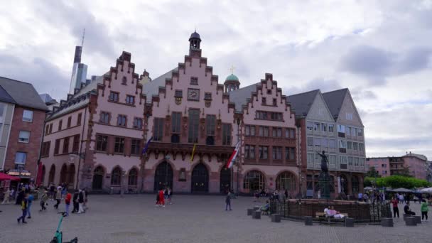 Famous Roemer Town Hall Historic District Old Town Frankfurt Frankfurt — стоковое видео