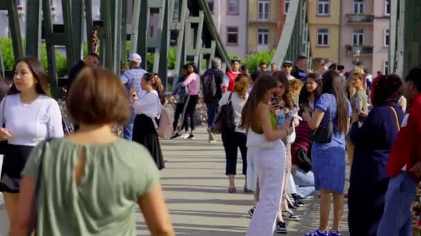 Famous Iron Bridge Pedestrians Called Eiserner Steg City Frankfurt Frankfurt — 비디오