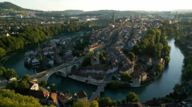 Historic district of Bern in Switzerland from above - the capital city evening view - travel photography