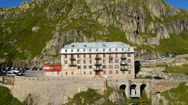 Famous Hotel Belvedere Furka Grimsel Pass Mountain Road Switzerland Travel — Vídeos de Stock