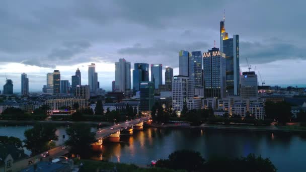 Skyline Frankfurt Germany Its Financial District Evening Travel Photography — 图库视频影像