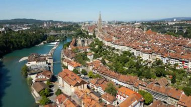 Panoramic aerial view over the city of Bern in Switzerland from above - the capital city - travel photography