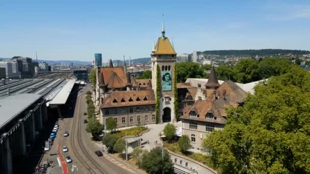 Swiss National Museum City Center Zurich Aerial View Travel Photography — Stockvideo