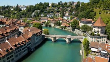 River Aare in the City of Bern in Switzerland from above - the capital city aerial view - travel photography