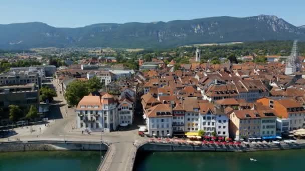 Riverside City Center Solothurn Switzerland View Travel Photography — Vídeo de stock