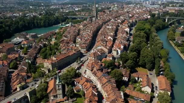 Historic Buildings City Center Bern Switzerland Aerial View Travel Photography — Video