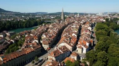 The historic district of Bern in Switzerland from above - the capital city aerial view - travel photography