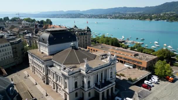 Opera House City Zurich Switzerland Aerial View Travel Photography — Stok Video