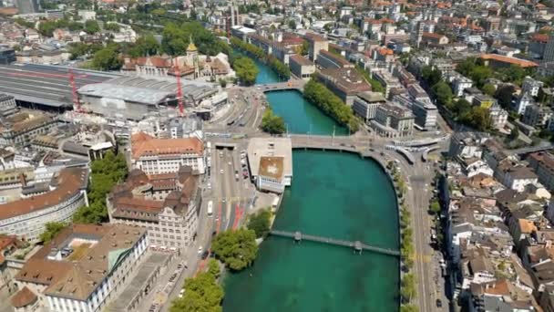 Famous Green Water River Limmat Zurich Switzerland View Travel Photography — Stockvideo