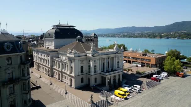 Opera House City Zurich Switzerland Aerial View Travel Photography — Stockvideo