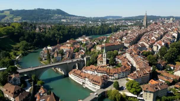 Historic District Bern Switzerland Capital City Aerial View Travel Photography — Stock Video
