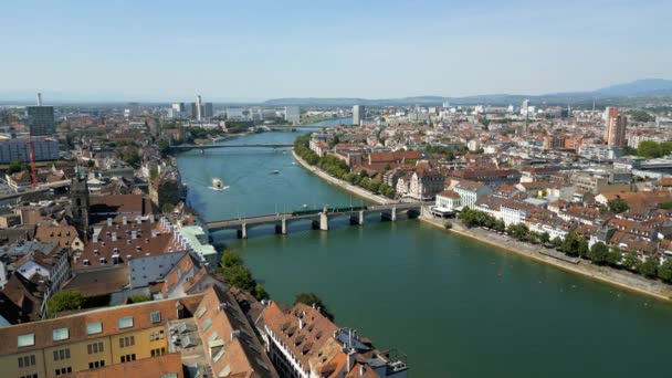 Panoramic View City Basel Switzerland River Rhine Travel Photography — 图库视频影像