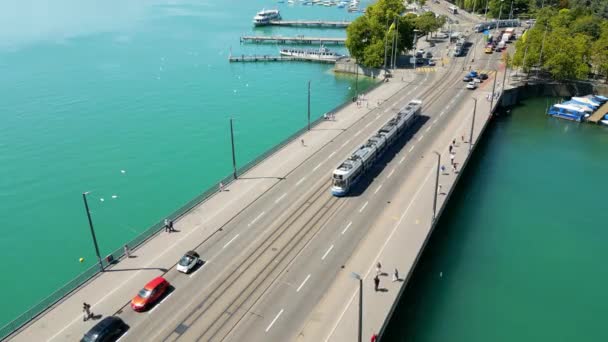 Quay Bridge River Limmat City Zurich Switzerland Travel Photography — Video Stock