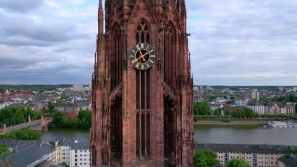 Frankfurt Cathedral Historic City Center Aerial View Travel Photography — ストック動画