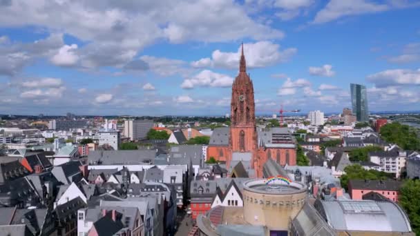 Kathedraal Van Frankfurt Het Historische Centrum Van Stad Luchtfoto — Stockvideo