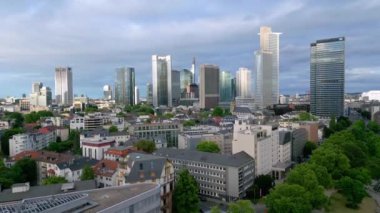 Beautiful aerial establishment shot over the city of Frankfurt Germany - travel photography