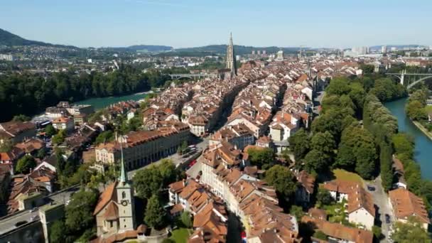 Historic Buildings City Center Bern Switzerland Aerial View Travel Photography — Stock video
