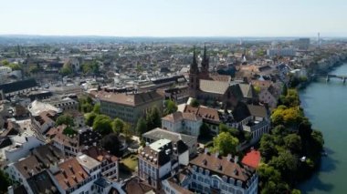 City of Basel in Switzerland from above with Basel Minster Cathedral - travel photography