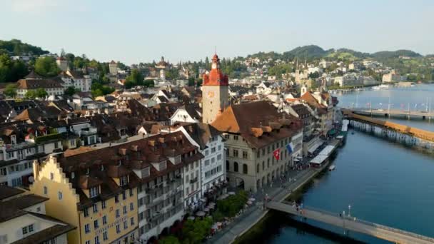 Sviçre Nin Lucerne Şehrinde Gökyüzünden Bakıldığında Seyahat Fotoğrafçılığı — Stok video