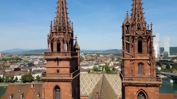 Basel Minster Beroemde Kathedraal Stad Bazel Reizen — Stockvideo
