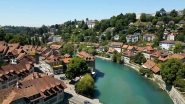River Aare in the City of Bern in Switzerland from above - the capital city aerial view - travel photography