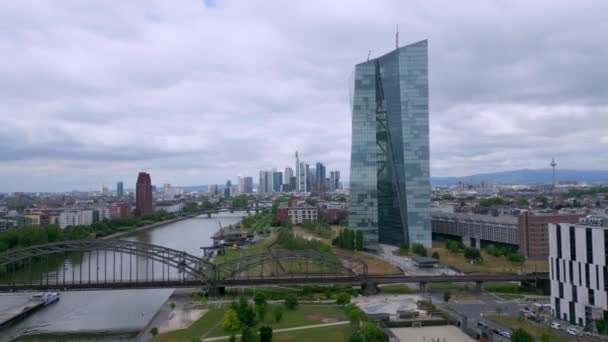 European Central Bank Tower Ecb City Frankfurt Aerial View City — Stockvideo