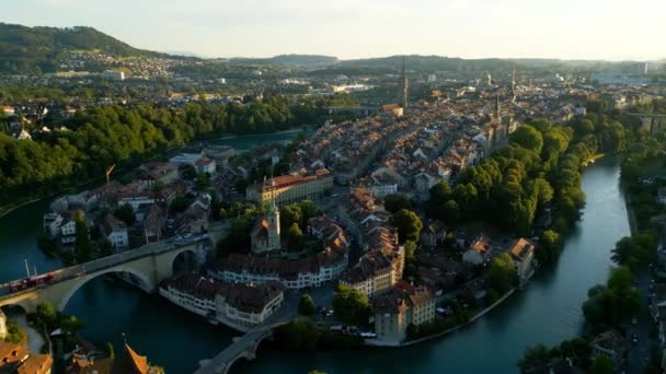 Flight Bern Switzerland Capital City Evening View Travel Photography — Vídeo de stock