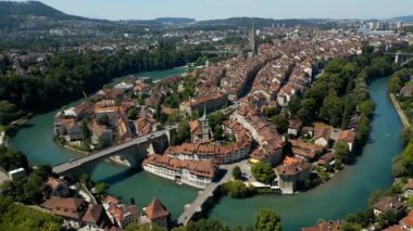 Amazing city of Bern with River Aare in Switzerland - aerial view - travel photography