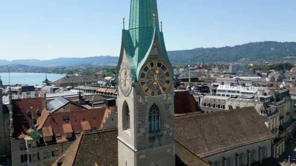 Fraumunster Cathedral City Zurich Switzerland Travel Photography — 图库视频影像