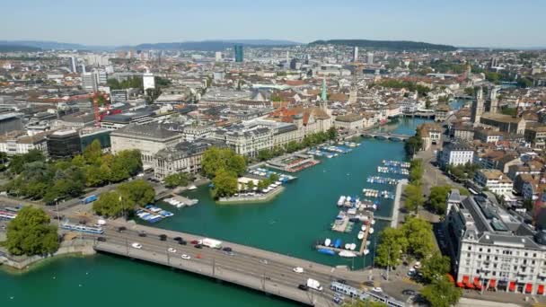 Amazing City Zurich Switzerland River Reuss Aerial View Travel Photography — Stockvideo