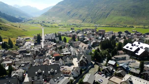 Aerial View Andermatt Switzerland Popular Village Travel Photography — Vídeos de Stock