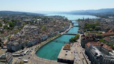 Güneşli bir günde Zürih İsviçre ve Zürih Gölü 'ne bakın - seyahat fotoğrafçılığı